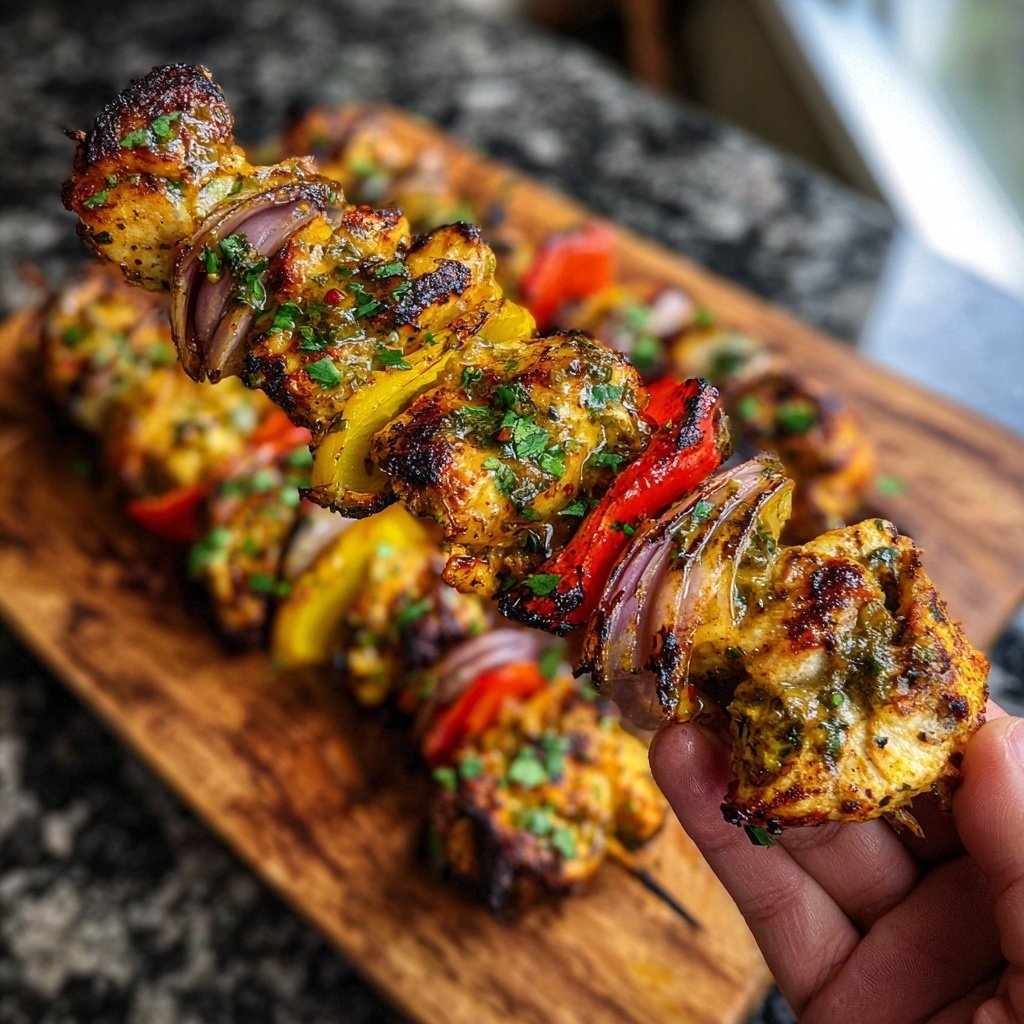 Gegrillte Hähnchenspieße Mit Zwiebeln