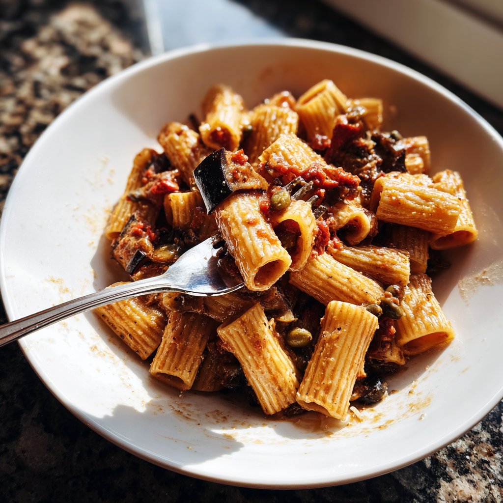 Rigatoni mit Auberginen und Kapern